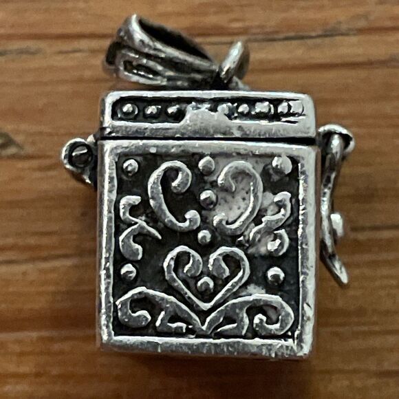 Sterling Silver 925 Prayer Box Pendant Charm Signed Vintage Ornate - Picture 6 of 13